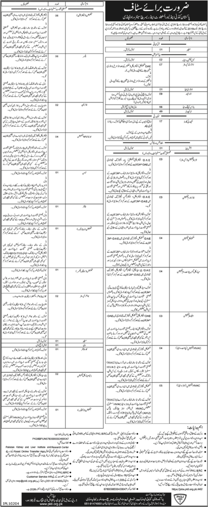 PKLI&RC Jobs 2026 199+ Vacancies Rawalpindi newspaper ad for technical and support staff