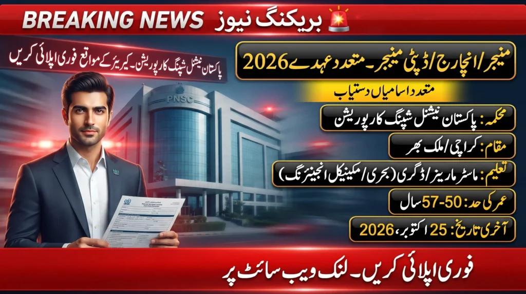 PNSC Jobs 2026 Apply Online - breaking news banner for Pakistan National Shipping Corporation career opportunities